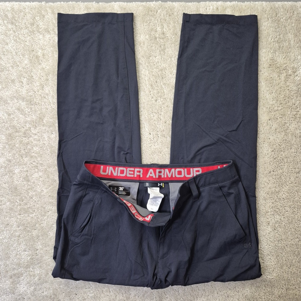 Under Armour Golf Pants Mens Actual 34x32 Black Flat Front Match Play Polyester